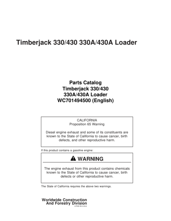 Timberjack 330, 430 Knuckleboom Loader (SN CE1115-) Parts Catalog Manual Workshop Guide