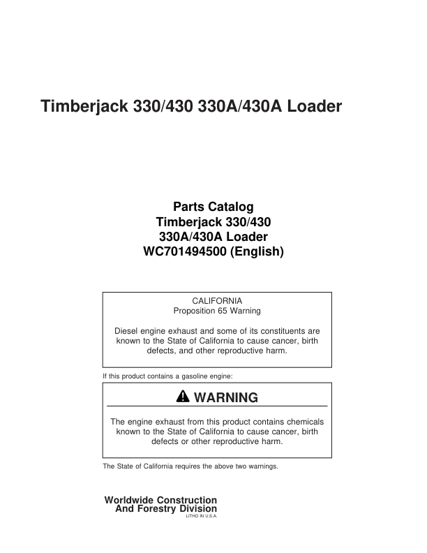 Timberjack 330, 430 Knuckleboom Loader (SN CE1115-) Parts Catalog Manual Workshop Guide