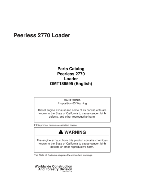 Peerless 2170, 2770 Knuckleboom Loader (SN CE1115-) Parts Catalog Manual Workshop Guide