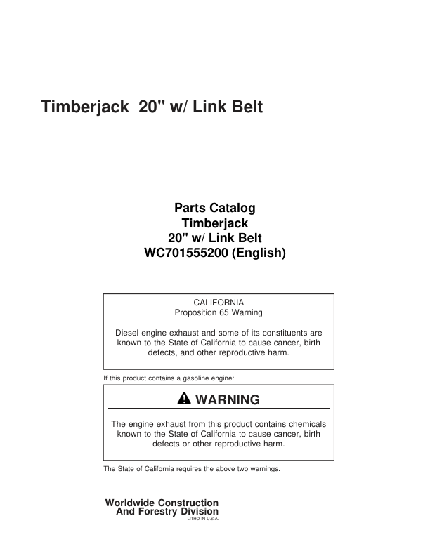 Koehring 20 Inch (Link Belt 2800) Felling Heads (SN 64150-970775) Parts Catalog Manual – WC701555200 Workshop Guide