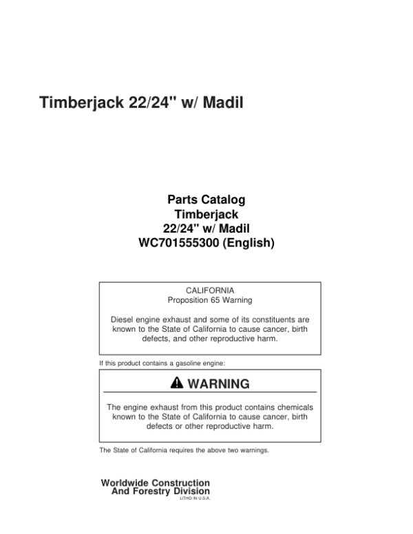 Koehring 22 Inch, 24 Inch (Madill 3200) Felling Heads (SN 65115-970775603001-970775) Parts Catalog Manual Workshop Guide