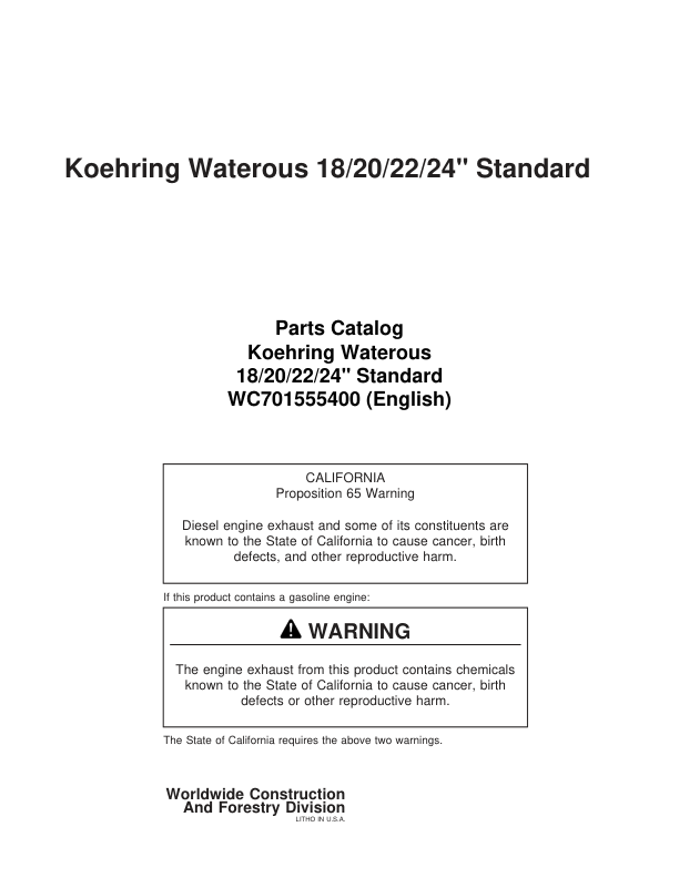 Koehring 18 Inch, 20 Inch, 22 Inch, 24 Inch Standard Felling Heads Parts Catalog Manual – WC701555400 Workshop Guide