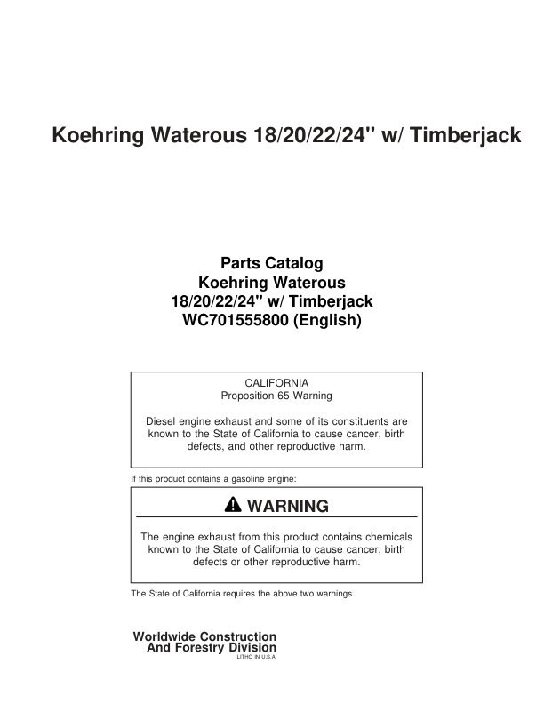 Koehring 18 Inch, 20 Inch, 22 Inch, 24 Inch (Timberjack 618) Felling Heads Parts Catalog Manual Workshop Guide