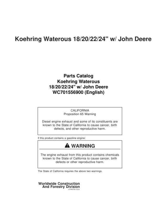 Koehring 18 Inch, 20 Inch, 22 Inch, 24 Inch Felling Heads (SN 603001 to 970775) Parts Catalog Manual Workshop Guide