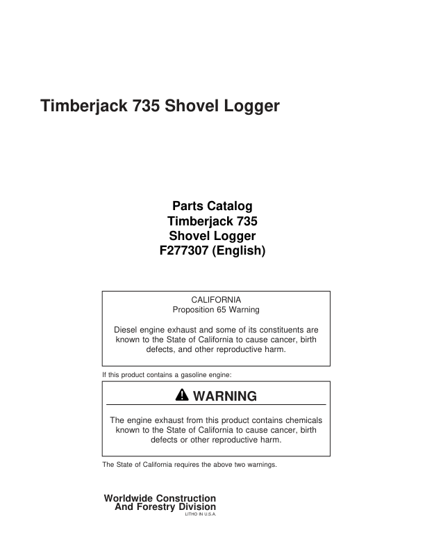 Timberjack 735 Shovel Logger (SN CB1114 – 961418) Parts Catalog Manual – WCF277307 Workshop Guide