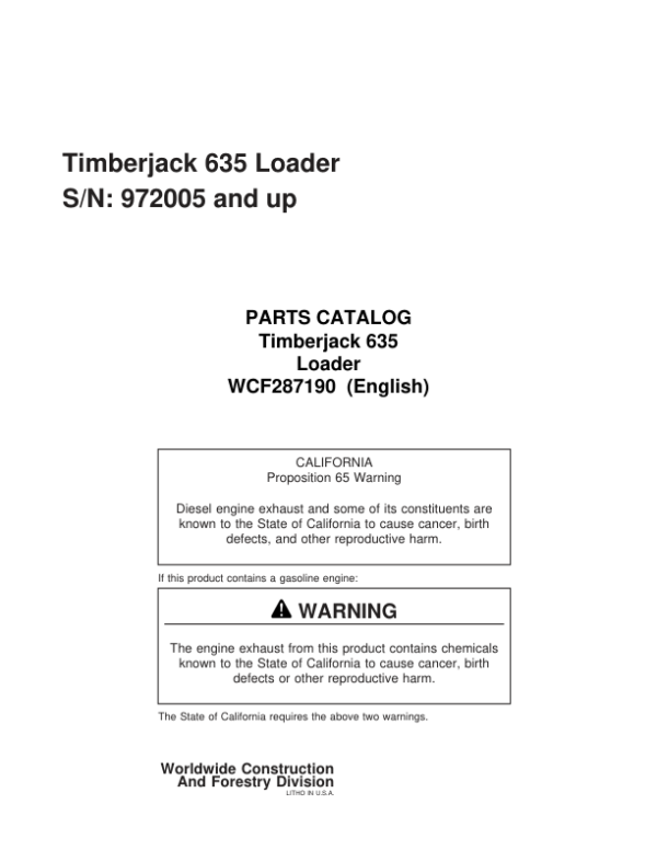 Timberjack 635 Knuckleboom Loader (SN 972005-982250) Parts Catalog Manual Workshop Guide