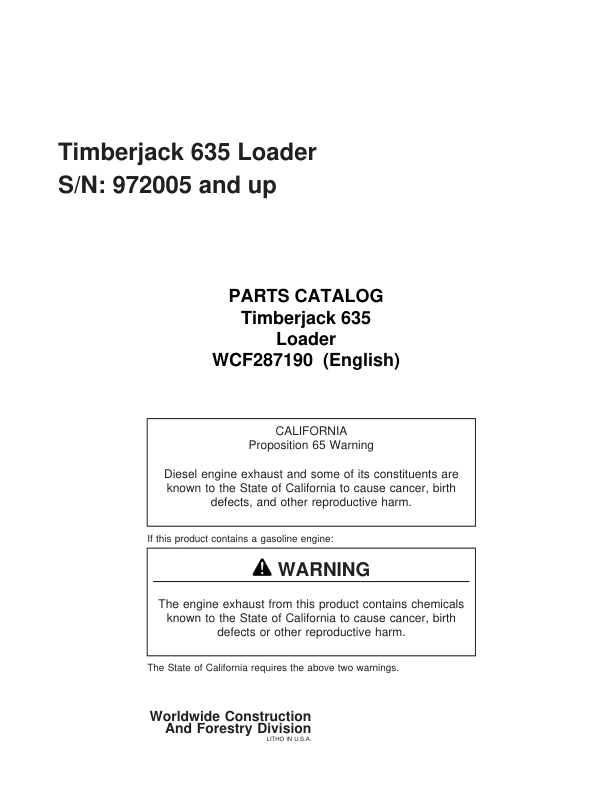 Timberjack 635 Knuckleboom Loader (SN 972005-982250) Parts Catalog Manual Workshop Guide