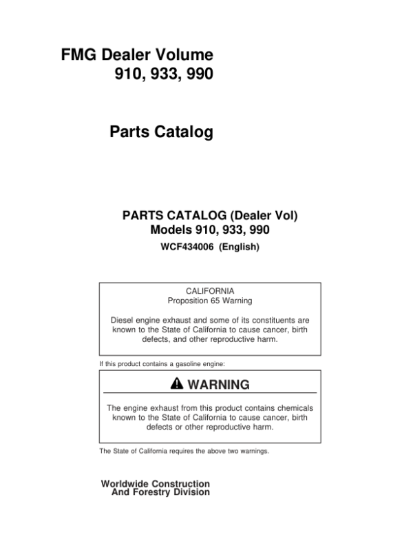 Koehring Waterous 910, 933, 990 Forwarders Parts Catalog Manual – WCF434006 Workshop Guide