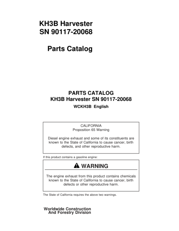 Koehring KH3B Harvester (SN 90117-20068) Parts Catalog Manual Workshop Guide
