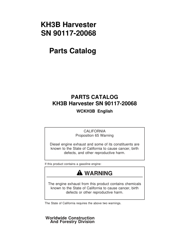 Koehring KH3B Harvester (SN 90117-20068) Parts Catalog Manual Workshop Guide