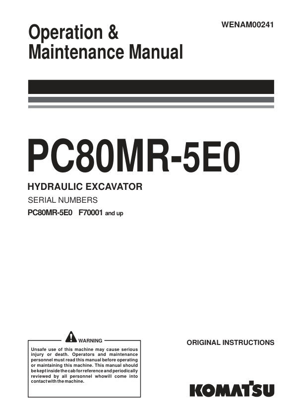 Komatsu PC80MR-5E0 Excavator Service Repair Manual Workshop Guide