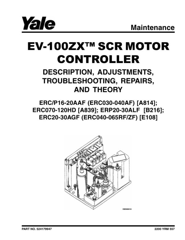 Yale ERC030AG, ERC030BG, ERC040AG, ERC040BG Forklift A814 Service Repair Manual Workshop Guide
