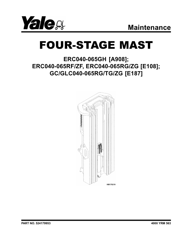 Yale ERC030AG, ERC030BG, ERC040AG, ERC040BG Forklift A814 Service Repair Manual Workshop Guide