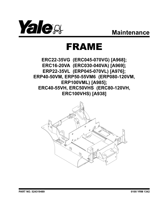 Yale ERC030VA, ERC035VA, ERC040VA Forklift A969 Service Repair Manual Workshop Guide
