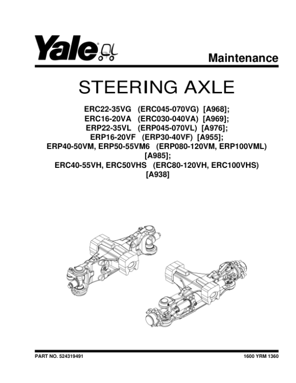 Yale ERC045VG, ERC050VG, ERC055VG, ERC060VG, ERC065VG, ERC070VG Forklift A968 Service Repair Manual Workshop Guide