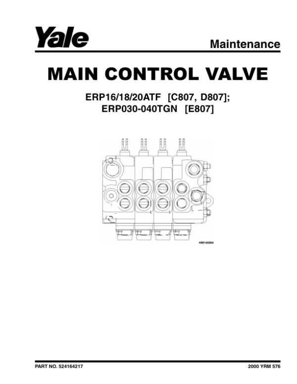 Yale ERP030TGN, ERP035TGN, ERP040TGN Forklift E807 Series Repair Manual Workshop Guide