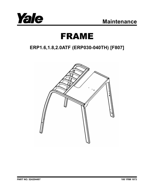Yale ERP030TH, ERP035TH, ERP040TH Forklift F807 Series Repair Manual Workshop Guide