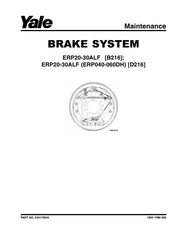 Yale ERP040DH, ERP050DH, ERP060DH Forklift D216 Series Repair Manual Workshop Guide