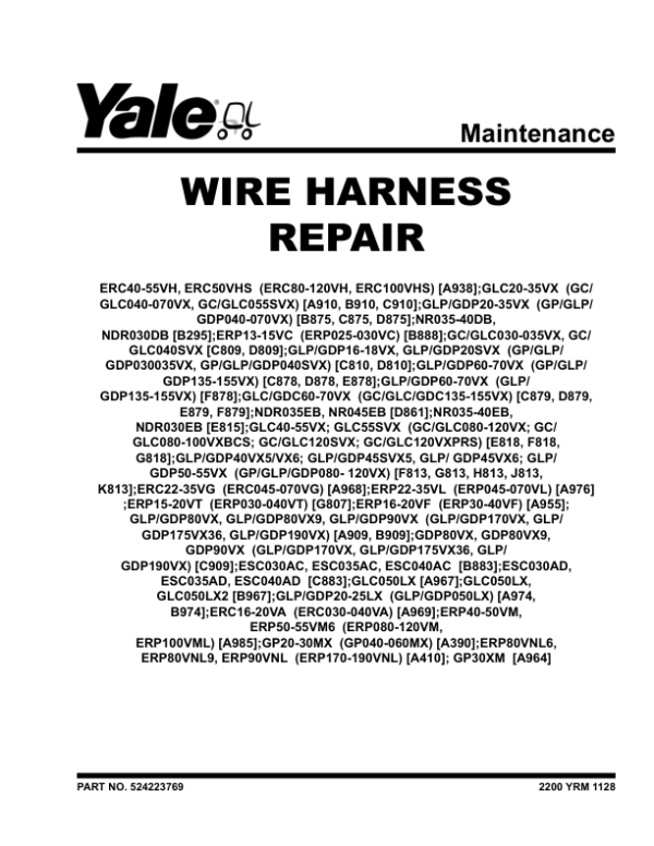 Yale ERP13VC, ERP15VC Electric Forklift B888 Service Repair Manual Workshop Guide