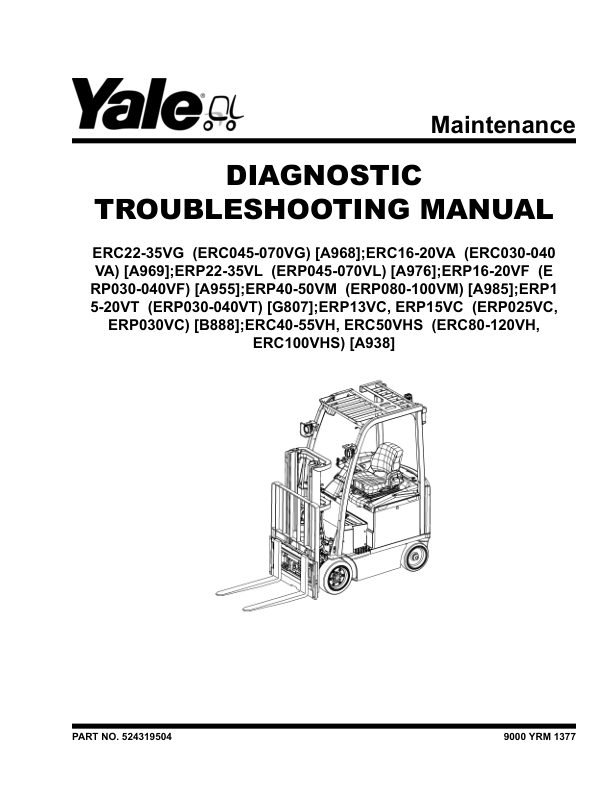 Yale ERP16ATF, ERP18ATF, ERP20ATF Forklift C807 Service Repair Manual Workshop Guide
