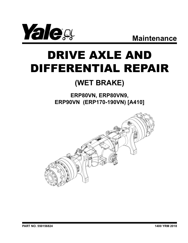 Yale ERP170VN, ERP175VN36, ERP190VN Forklift A410 Service Repair Manual Workshop Guide