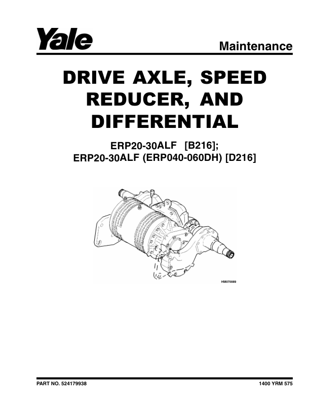 Yale ERP20ALF, ERP25ALF, ERP30ALF Forklift D216 Series Repair Manual Workshop Guide