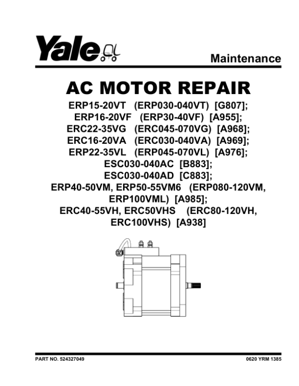 Yale ERP22VL, ERP25VL, ERP30VL, ERP35VL Electric Pallet Truck A976 Service Repair Manual Workshop Guide