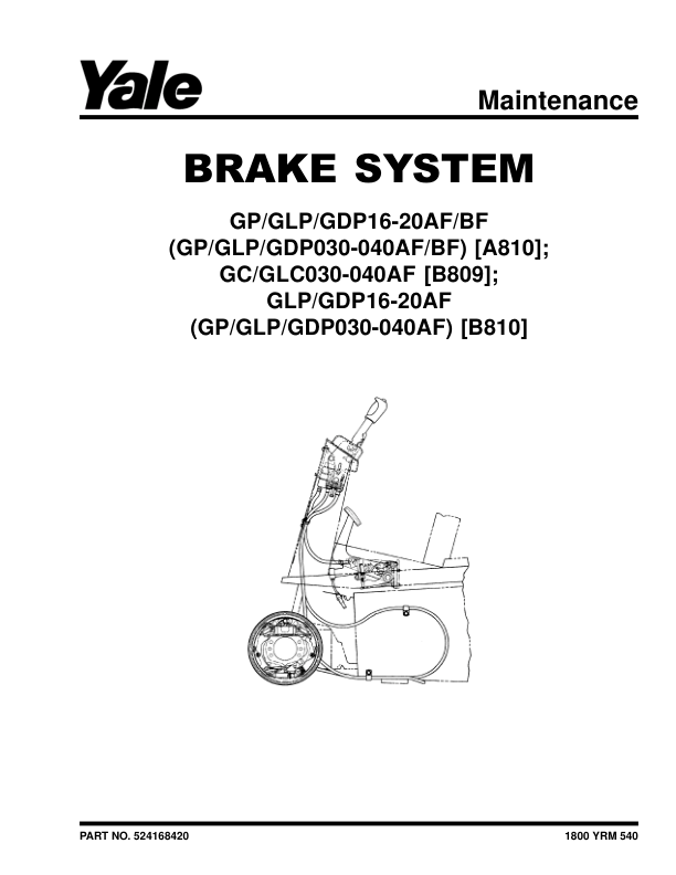 Yale GC030AF, GLC030AF, GC040AF, GLC040AF Forklift B809 Service Repair Manual Workshop Guide