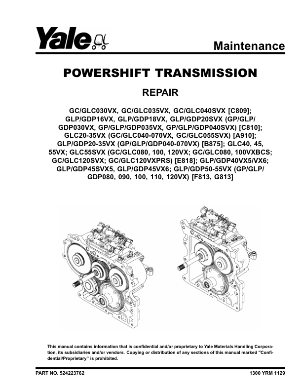 Yale GC040VX, GC050VX, GC055SVX, GC060VX, GC070VX Forklift A910 Service Repair Manual Workshop Guide