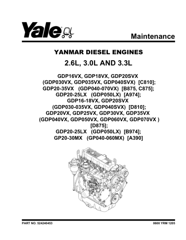 Yale GDP016VX, GDP018VX, GDP020SVX, GLP016VX, GLP018VX, GLP020SVX Forklift D810 Series Repair Manual Workshop Guide