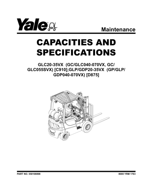 Yale GDP020VX, GDP025VX, GDP030VX, GDP035VX Forklift D875 Series Repair Manual Workshop Guide