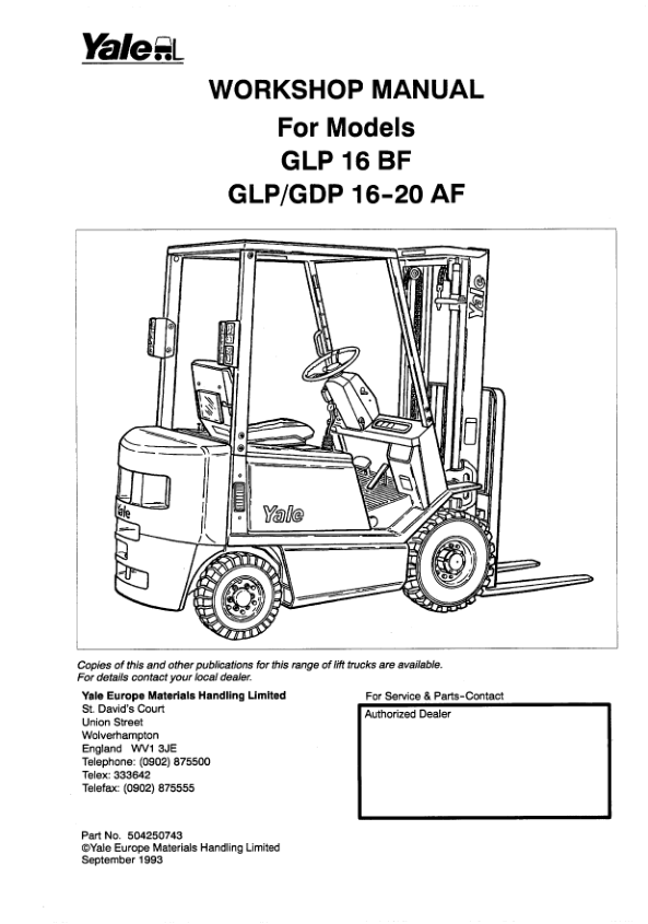 Yale GDP030AF, GDP040AF Forklift A810 Service Repair Manual Workshop Guide