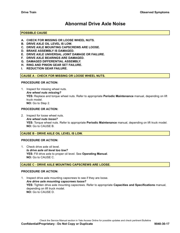 Yale GDP080VX, GDP090VX, GDP100VX, GDP110VX, GDP120VX Forklift F813 Series Repair Manual Workshop Guide