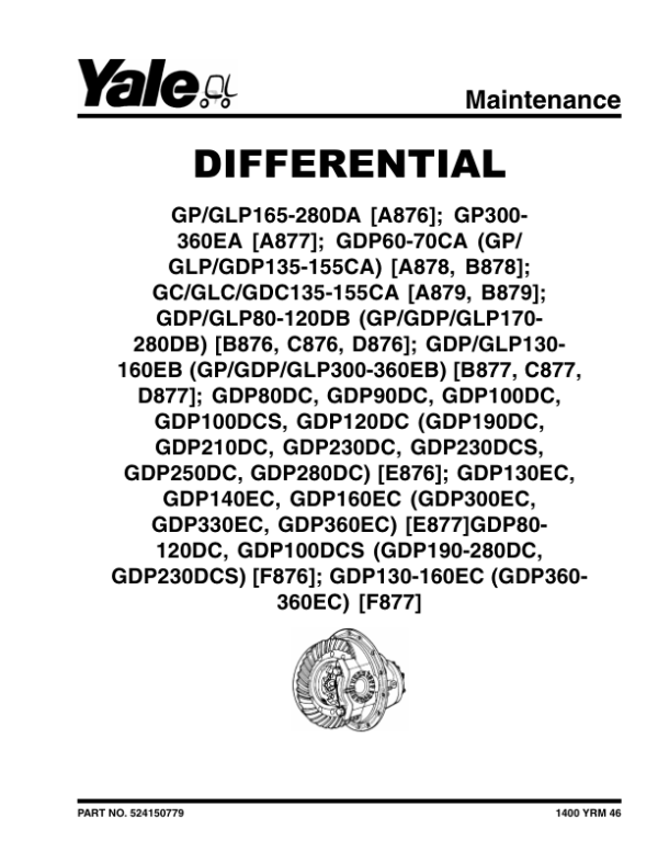Yale GDP130EB, GDP140EB, GDP160EB C877 Forklift Service Repair Manual Workshop Guide