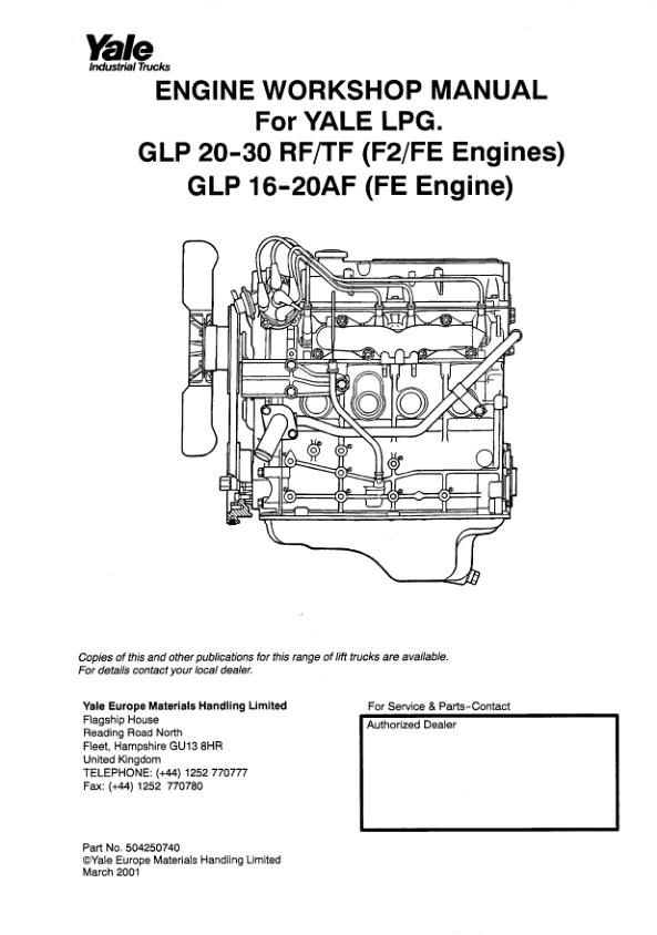 Yale GDP16AF, GLP16AF, GLP16BF, GDP20AF, GLP20AF Forklift A810 Service Repair Manual Workshop Guide