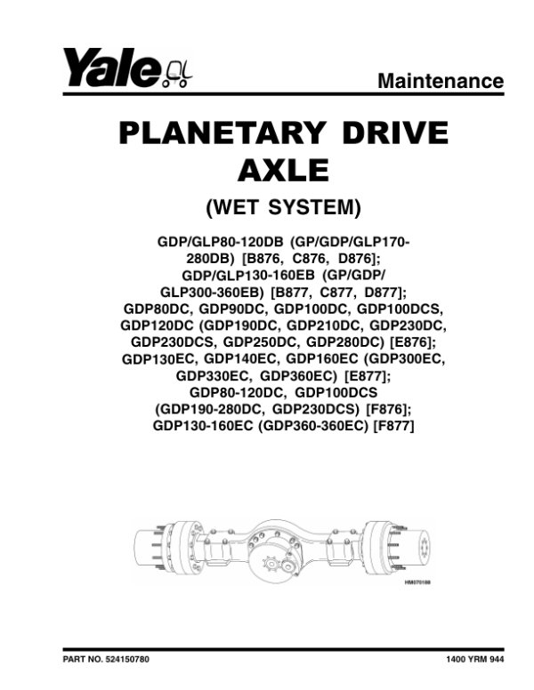 Yale GDP170DB, GDP190DB, GDP210DB, GDP230DB, GDP250DB, GDP280DB Forklift D877 Series Repair Manual Workshop Guide