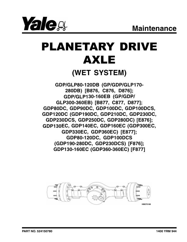 Yale GDP170DB, GDP190DB, GDP210DB, GDP230DB, GDP250DB, GDP280DB Forklift D877 Series Repair Manual Workshop Guide
