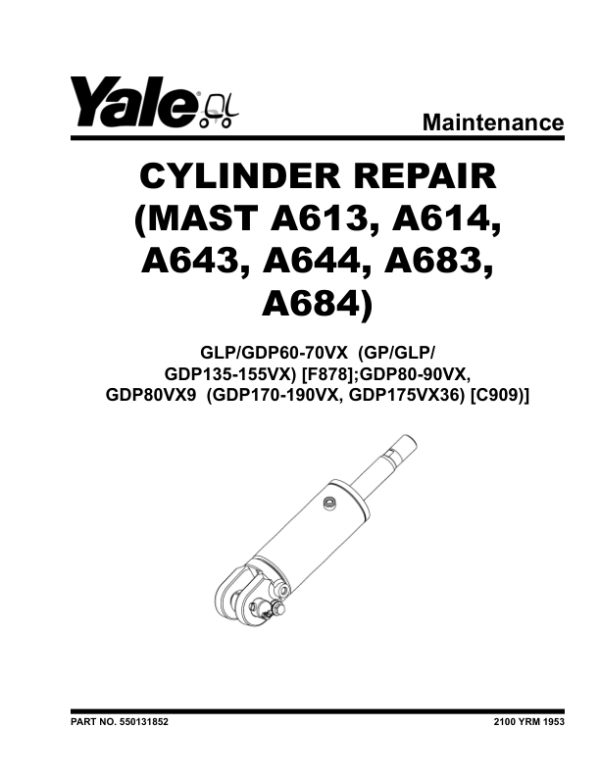 Yale GDP170VX, GDP175VX36, GDP190VX Forklift C909 Series Repair Manual Workshop Guide