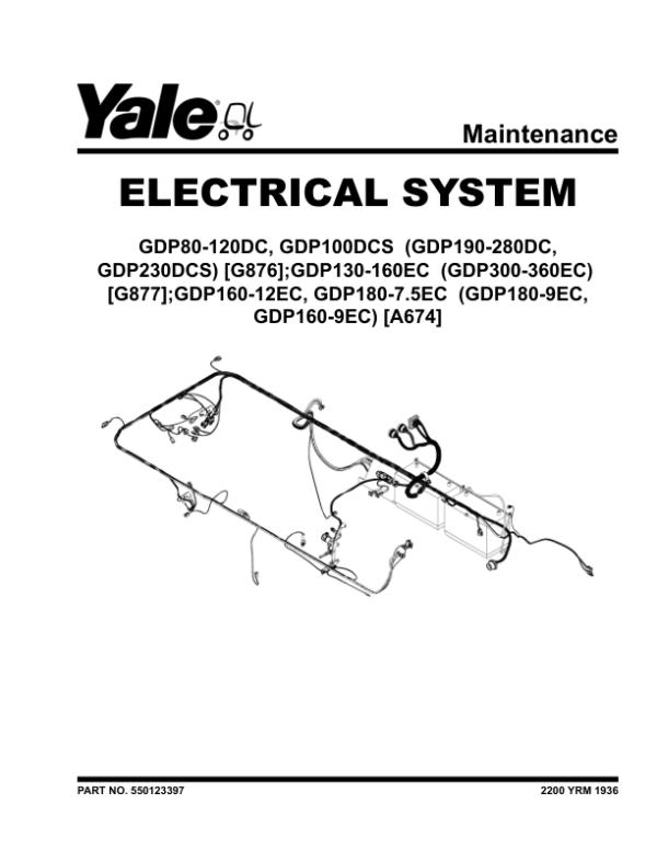 Yale GDP180-9EC, GDP160-12EC, GDP160-9EC, GDP180-7.5EC Forklift A674 Service Repair Manual Workshop Guide