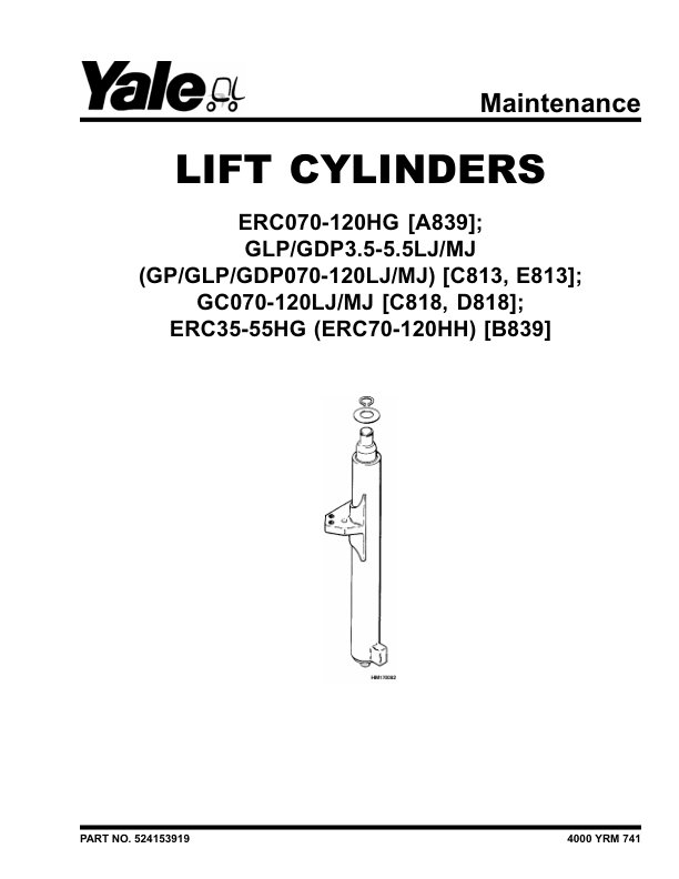Yale GDP3.5LJ, GDP4.0LJ, GDP4.5MJ, GDP5.0MJ, GDP5.5MJ Forklift E813 Series Repair Manual Workshop Guide
