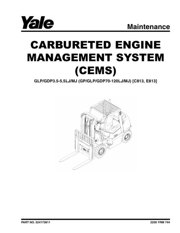 Yale GDP3.5LJ, GDP4.0LJ, GDP4.5MJ, GDP5.0MJ, GDP5.5MJ Forklift E813 Series Repair Manual Workshop Guide