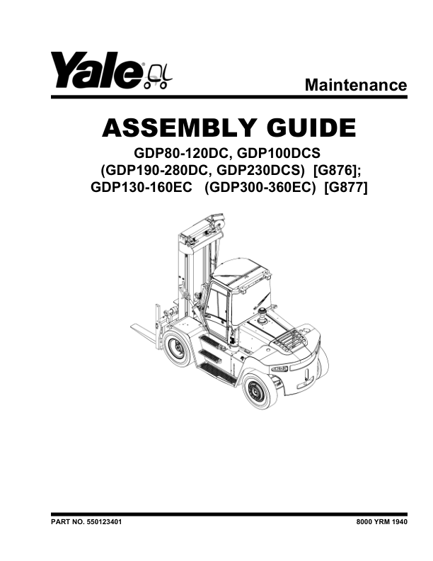 Yale GDP300EC, GDP330DC, GDP360EC Forklift G877 Series Repair Manual Workshop Guide