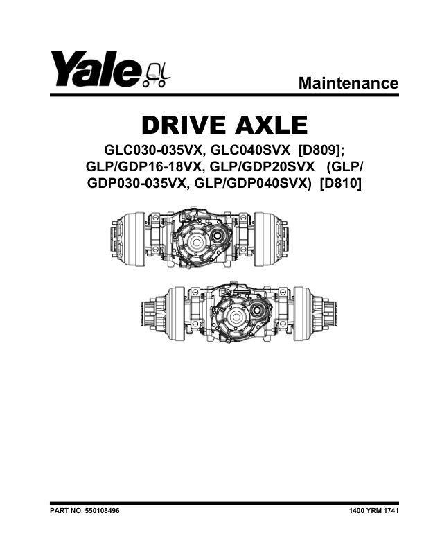 Yale GLC030VX, GLC035VX, GLC040SVX Forklift D809 Series Repair Manual Workshop Guide
