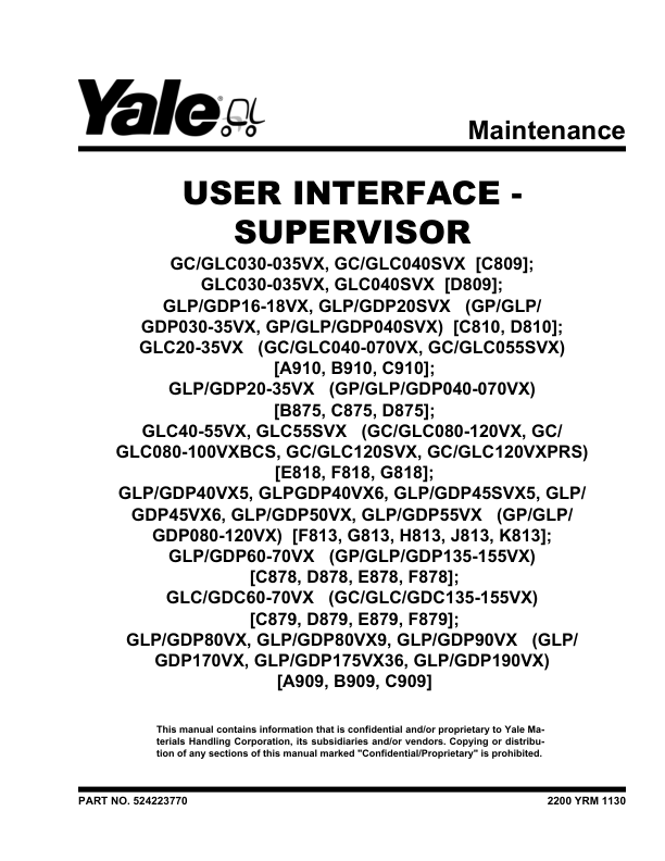 Yale GLC60VX, GLC70VX, GDC60VX, GDC70VX Forklift C879 Series Repair Manual Workshop Guide