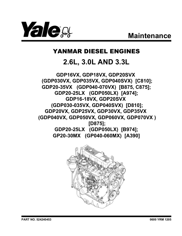 Yale GLP050LX, GDP50LX Forklift B974 Service Repair Manual Workshop Guide