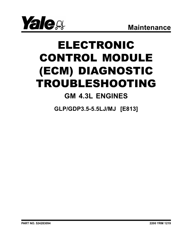 Yale GLP3.5LJ, GLP4.0LJ, GLP4.5MJ, GLP5.0MJ, GLP5.5MJ Forklift E813 Series Repair Manual Workshop Guide