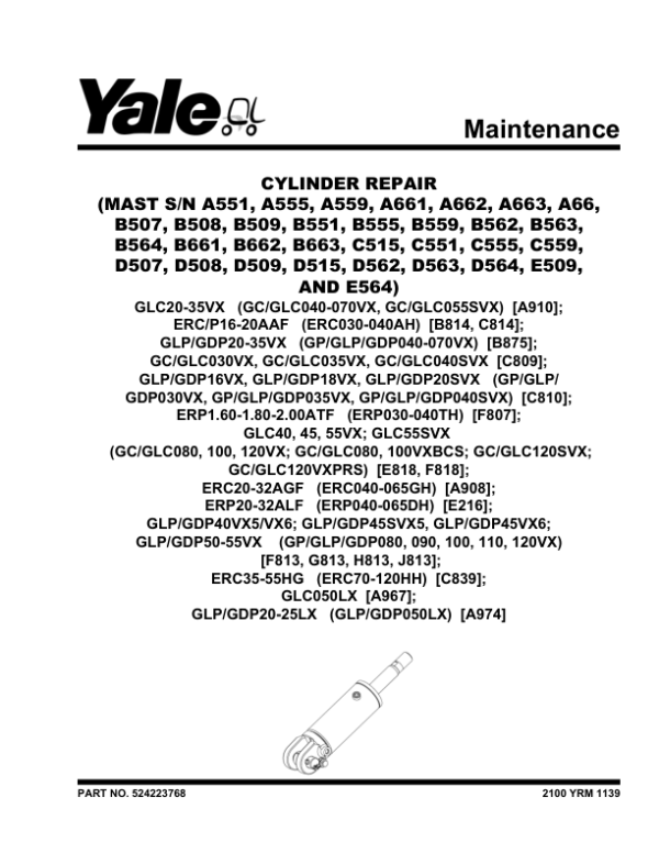 Yale GLP40VX5, GLP40VX6, GLP45VX6, GLP50VX, GLP55VX Forklift H813 Series Repair Manual Workshop Guide