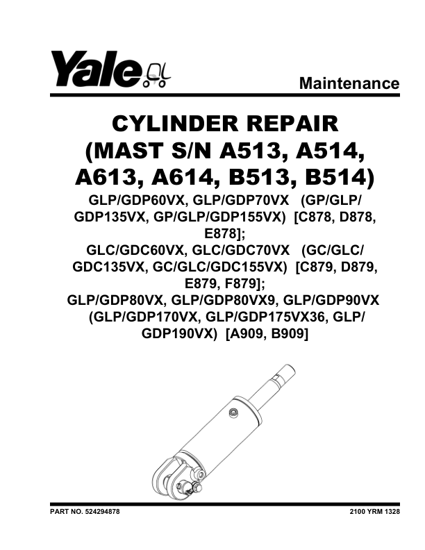 Yale GLP60VX, GLP70VX, GDP60VX, GDP70VX Forklift C878 Series Repair Manual Workshop Guide
