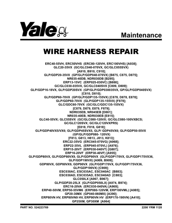 Yale GP030VX, GP035VX, GP040VX, GP040SVX Forklift C810 Service Repair Manual Workshop Guide