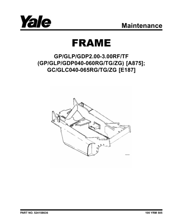Yale GP040ZG, GP040RG, GP040TG, GP050ZG, GP050RG, GP050TG, GP060ZG, GP060RG, GP060TG Forklift A875 Repair Manual Workshop Guide